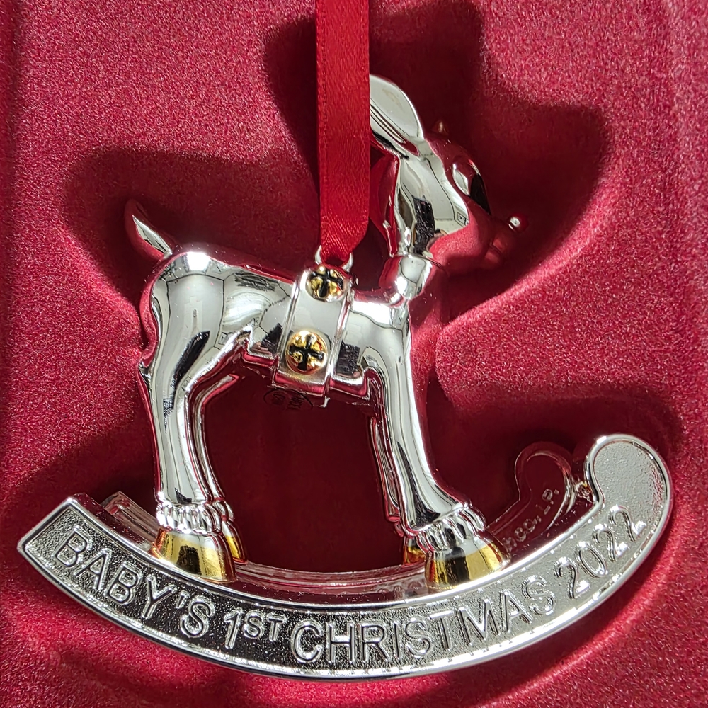Lenox  Rudolph Red Nose Reindeer Silver and Gold Baby's 1st Christmas Ornament